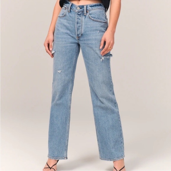 Abercrombie & Fitch Jeans The 90s Baggy Women Size 16 33 L Distressed CLO - Picture 1 of 16